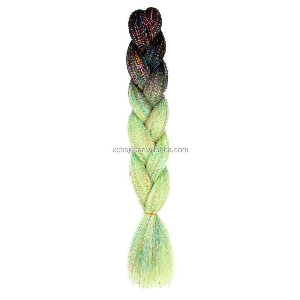 Customized Soft Heat Resistant Fiber Festival Ombre Pure 2 3 4 5 Tone Color Tinsel Glitter Jumbo Braiids