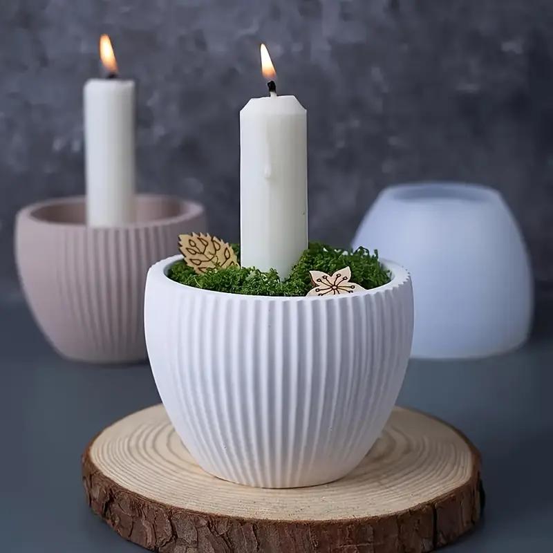 Round Stripe Candle Cup Silicone Mold DIY Candlestick Concrete Casting Molds Plaster Resin Flowerpot Craft Making Home Decor
