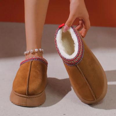 Новые теплые ботильоны на меху, женские тапочки на платформе, плюшевые вьетнамки, зимняя хлопковая обувь для женщин, фирменный дизайн, зимние боты