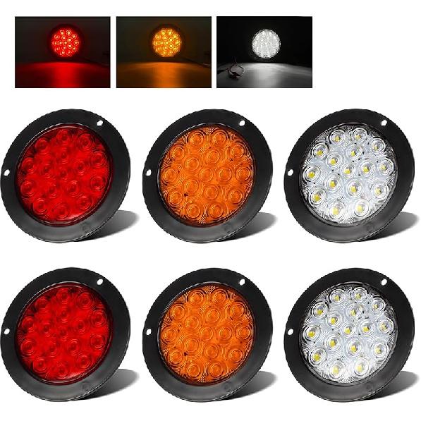 LIGBT 4Pcs 4 Inch Red Led Round Trailer Tail Lights 16 LED 4" Led Trailer Stop Brake Turn Tail Lights Waterproof Led Trailer Light For Truck Boat RV