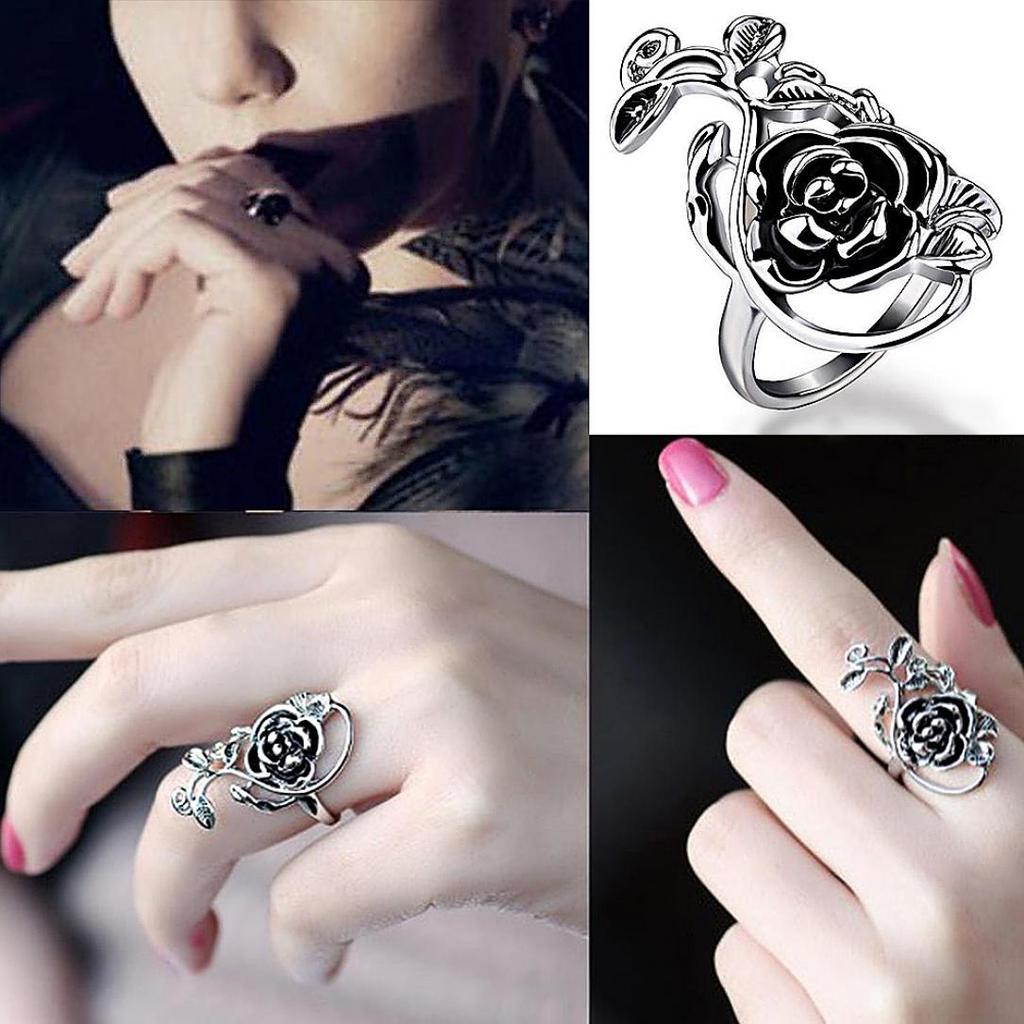 Gothic Women's Rose Flower Vine Alloy Enamel Finger Ring Cosplay Jewelry Gift