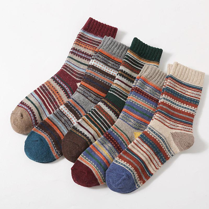 5/10 Pairs Comfortable Casual and Versatile Winter Thickened Socks Women's Warm Cross Stitch Wool Socks Retro Ethnic Style Literary Women's Socks