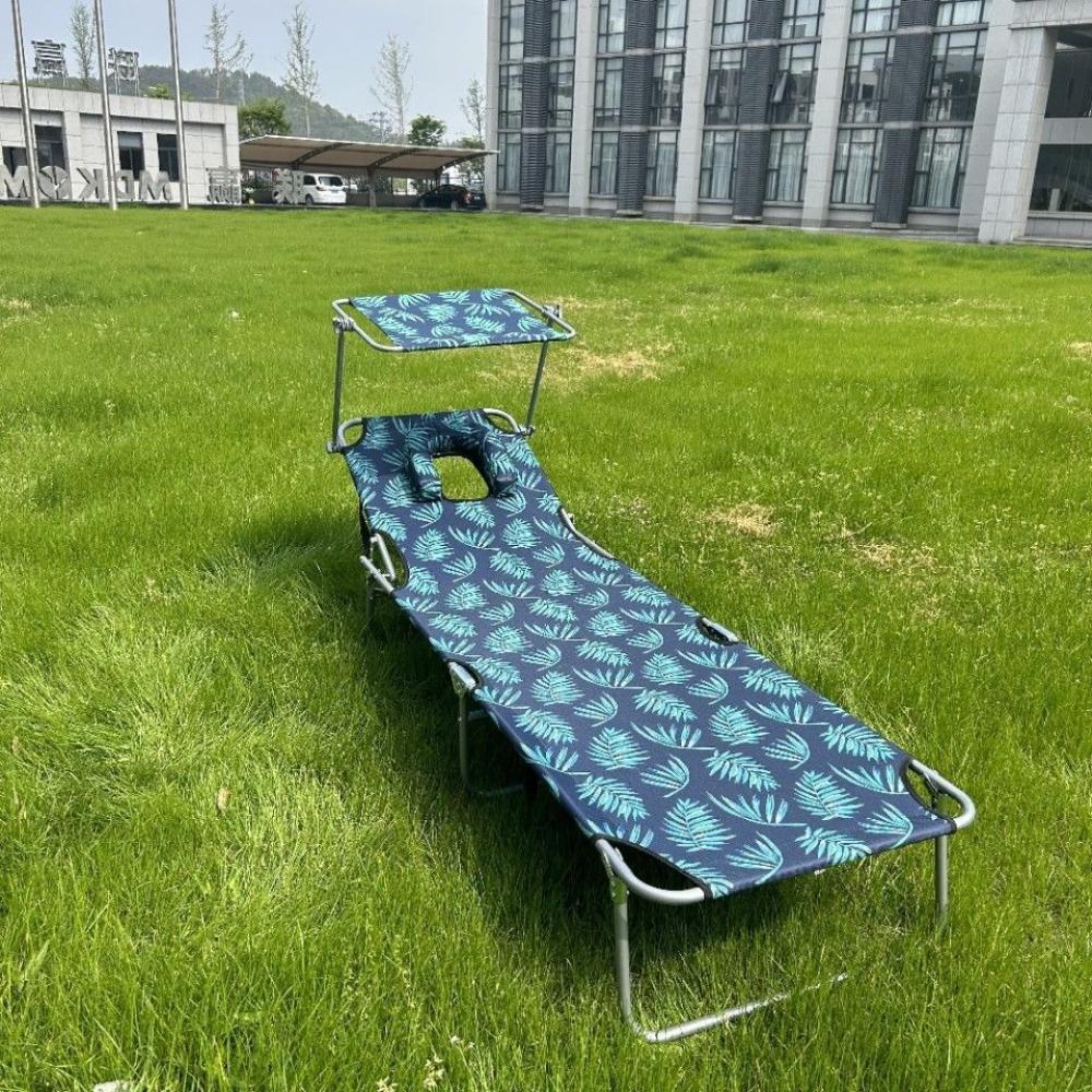 Outdoor Folding Bed with Sunshade Beach Foldable Portable Bed Ultra Lightweight Aluminum Alloy Easy Assembly Hiking Portable Bed