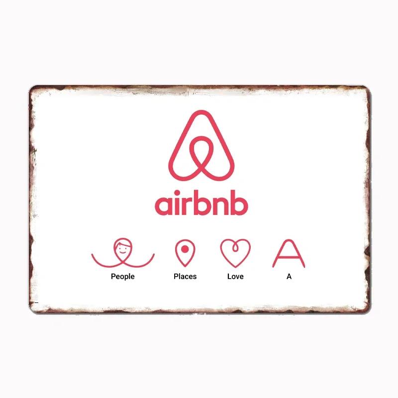 Винтажный логотип Airbnb 1 металлическая табличка-плакат, настенный декор, кинотеатр, гостиная, фреска, забавная жестяная вывеска, кухня, спальня, кафе, бар, паб, гостиная
