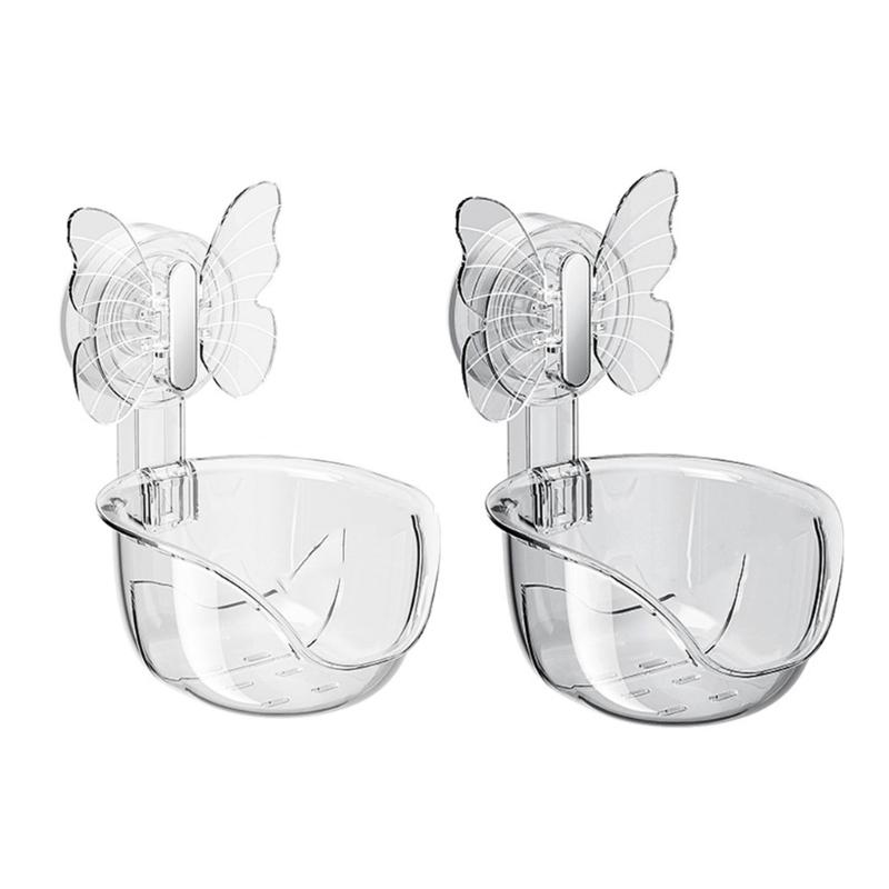 Clear Shower Basket Suction Cup Butterfly Wall Mount Storage Box Rack Bathroom Shower Shelves Strong Suction Organizers