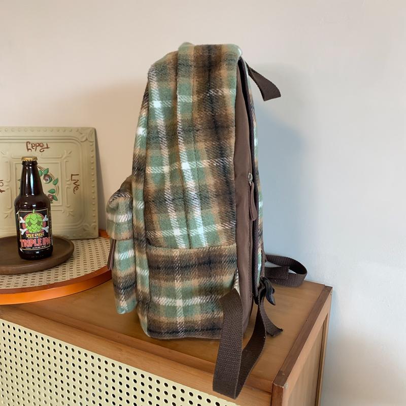 Осенний и зимний шерстяной клетчатый школьный рюкзак для студенток