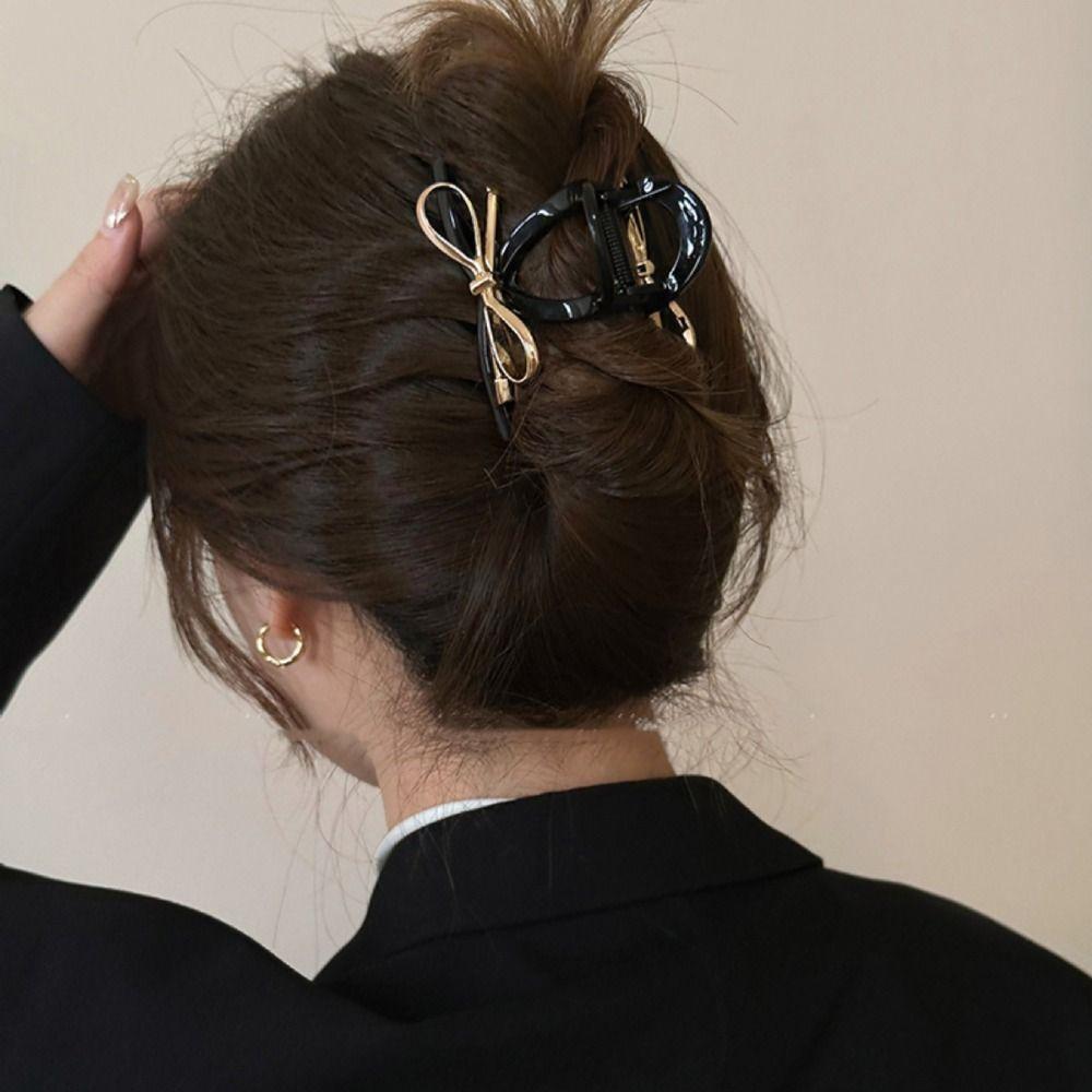 Acrylic Bow Hair Claw Korean Style Bow Crab Clip Cool Metal Bow Claw Clip Ladies