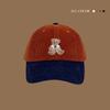 Cute bear corduroy baseball cap children autumn and winter new contrasting color splicing versatile cap men