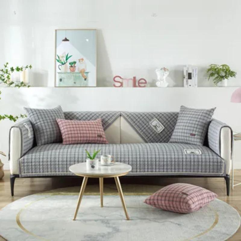 1 PCS Cotton Red Plaid Sofa Cover Towel Multi-size Couch Backrest Armrest Seat L Shape for Living Room Modern Minimalist Corner