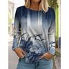 Women's Fashion Tops Long Sleeve Round Neck Pullover Casual Long Sleeve Tshirt New 3d Printed Striped Gradient Floral Print