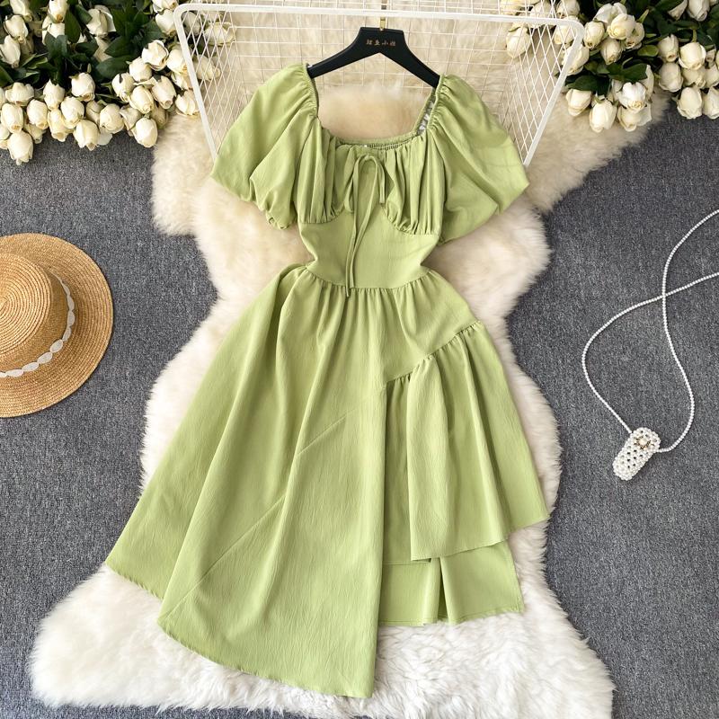 НОВОЕ женское платье с пышными рукавами и нерегулярной баской Vestido Elegante с квадратным воротником и оборками, модное корейское платье