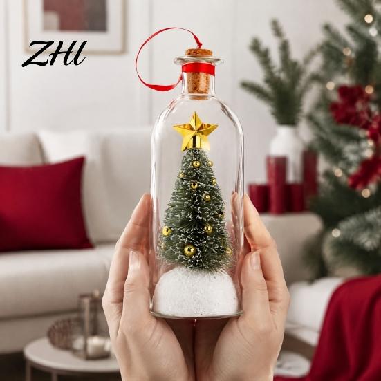 Snowflake Holly Ornaments Recordable Christmas Tree Message in A Bottle, Voice Recording Holiday Keepsake Decorative Ornament for Entryway with