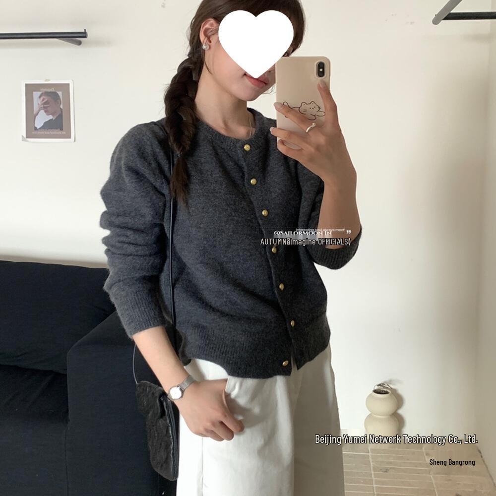 Korean Retro Autumn/Winter Cardigan Sweater with Gold Button Detail