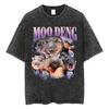 Cute Hippo Moo Deng Rap Vintage Washed T Shirt Funny Meme T Shirts Men Women Fashion Oversized Cotton T-shirt Streetwear