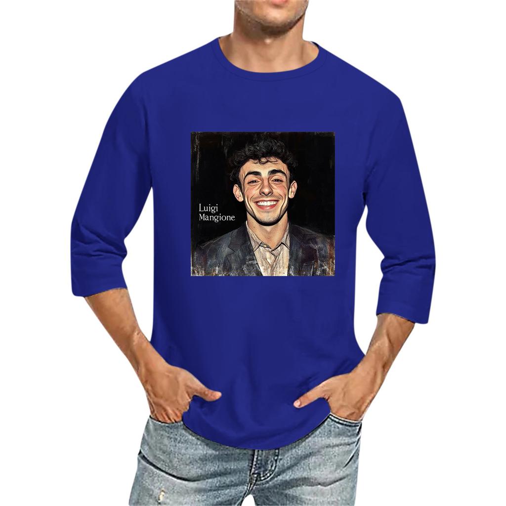 Мужская футболка с круглым вырезом и рукавом семь четвертей, мужская повседневная свободная футболка с рукавом семь четвертей