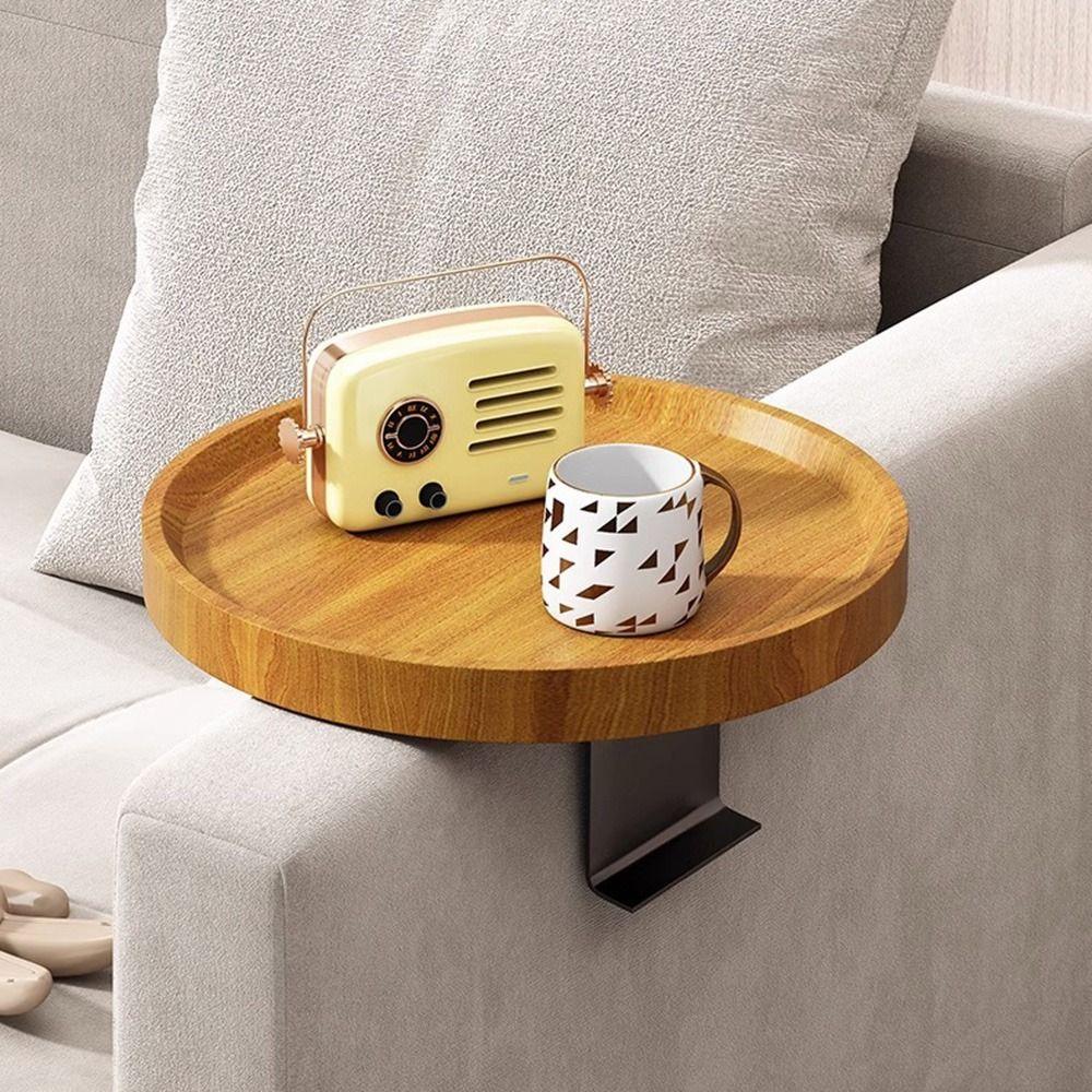 Adjustable Wooden Mini Side Table Round Couch Arm Side Holder Sofa Arm Rest Organizer Family