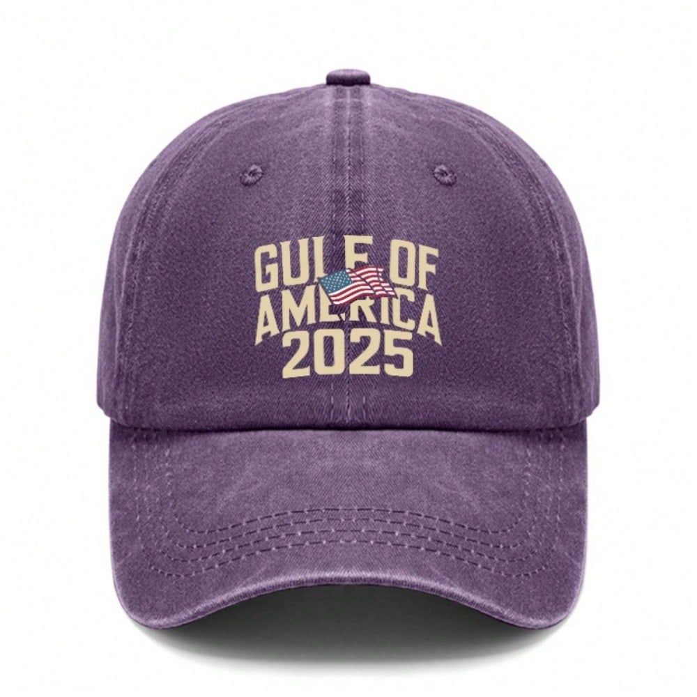 [Patriotic Baseball Cap] 2025 Gulf Of AMERICA Print Polyester Adjustable Vintage Washed Unisex Casual Outdoor Sports Sun Protection Baseball Hat -