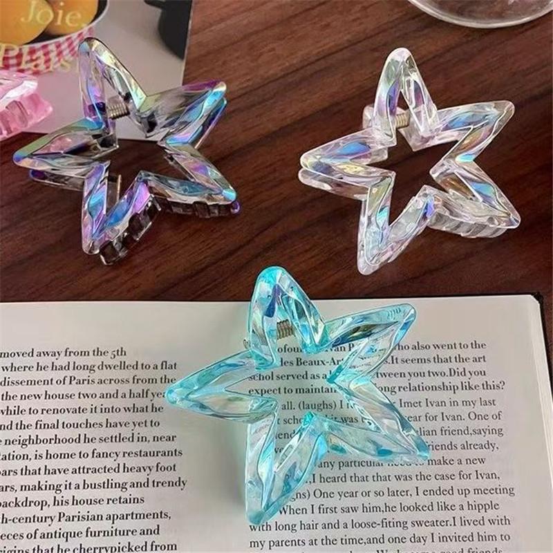 Colorful Hollow Five-Pointed Star Shark Clip Simple Transparent Hairpin Sweet Temperament Girls Hairpin Hair Accessories