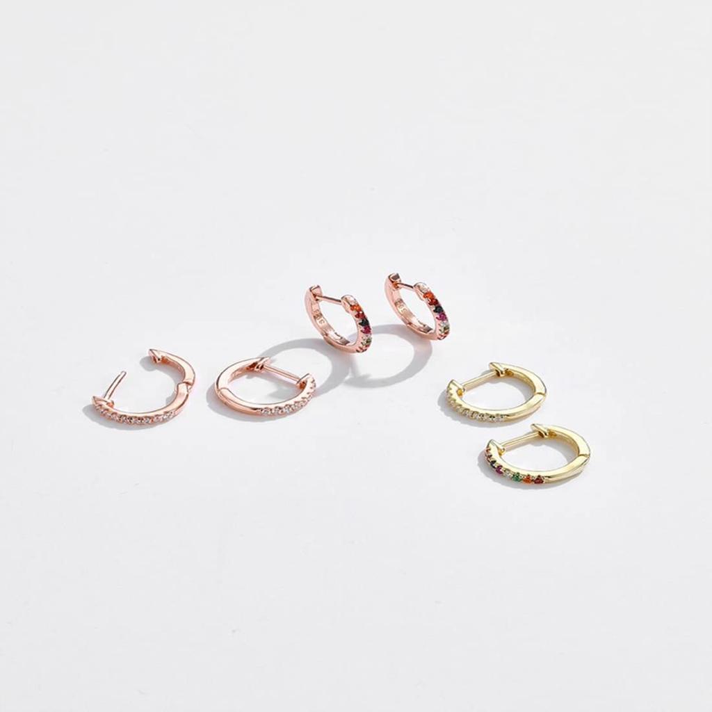 Rockyu Серьги для 925 Зеркальное Кольцо Хуп Ювелирные изделия Женские, Серебро, Цирконий, Мульти-Бриллиант, Отделка, Круглые, Серьги, Серьги, Гипоаллергенные,