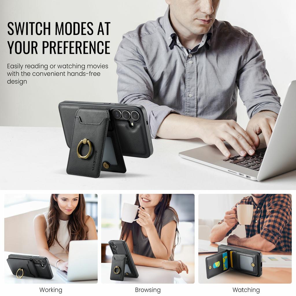 MAGKING K1 Series For Samsung Galaxy S25 FE Magnetic Case PC+TPU+PU Phone Cover with Card Holder