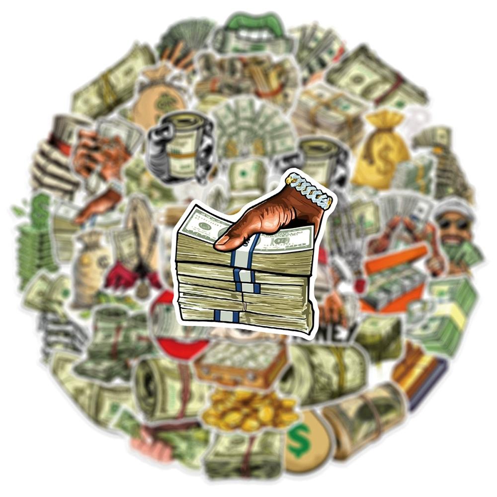 10/30/50pcs Cool Money Dollar Cartoon Graffiti Stickers Funny Decorative Scrapbook Suitcase Phone Waterproof DIY Sticker Packs