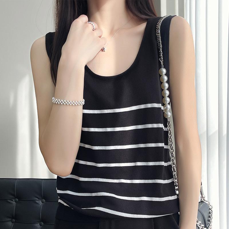 Женская майка в полоску MODERN NEW SAGA летняя футболка без рукавов вязаный топ повседневный жилет женский с круглым вырезом