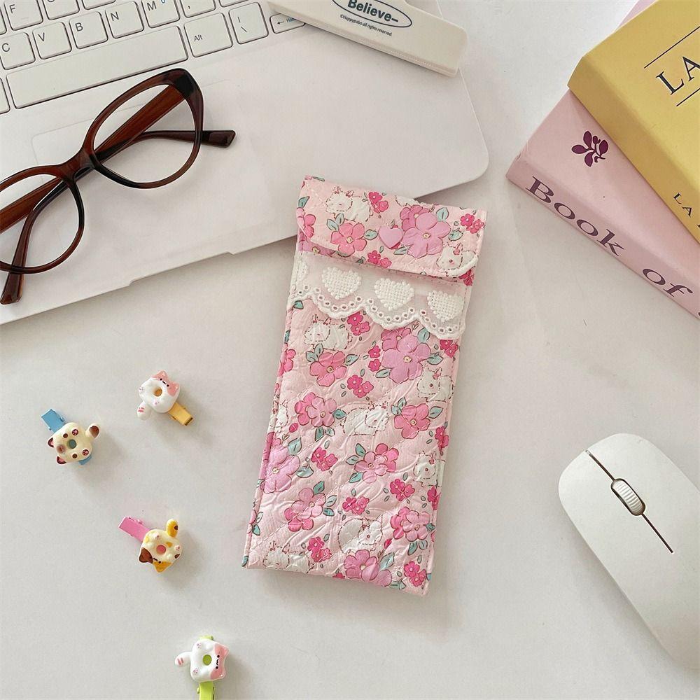 Lace Heart Cotton Glasses Storage Bag Sweet Lipstick Bag Portable Cute Pencil Case Girls