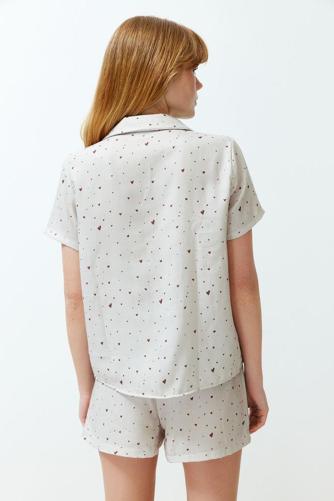 Women's Fashion Ecru 100% Cotton Heart Patterned Muslin Woven Pajama Set