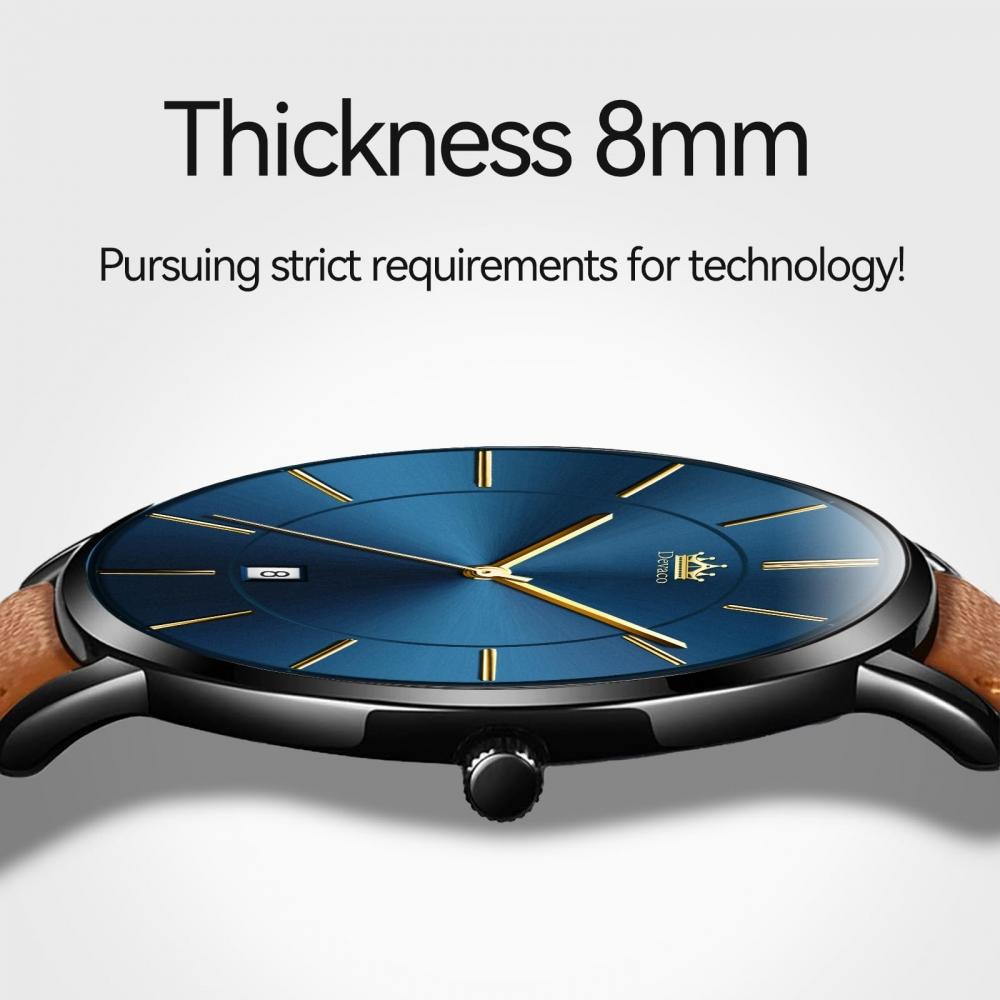 Men's Watch Ultra Thin 6.5MM Simple Fashion Casual Business Watch Japanese Quartz Movement 40mm Dial Genuine Leather Band Unisex Watch for Men