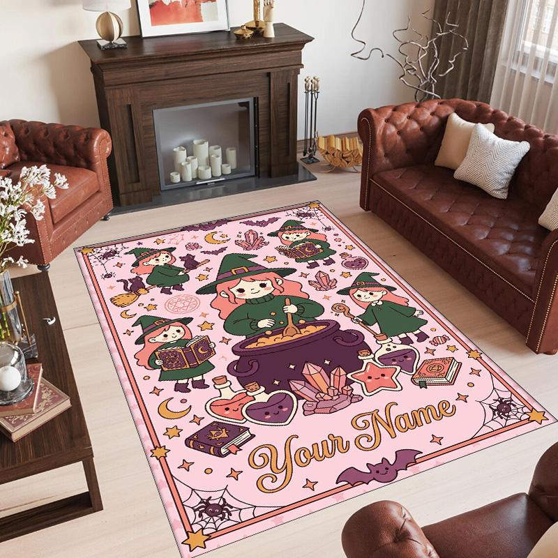 Halloween Theme Crystal Velvet Floor Rug Personalized Custom Name Text Warm Carpet Home Decoration