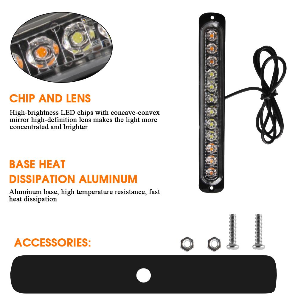 12 LED Strobe Warning Light Police Lights Tail Lamp Led Side Light 18 Flashing Modes for Car Truck Light 12V 24V White Yellow