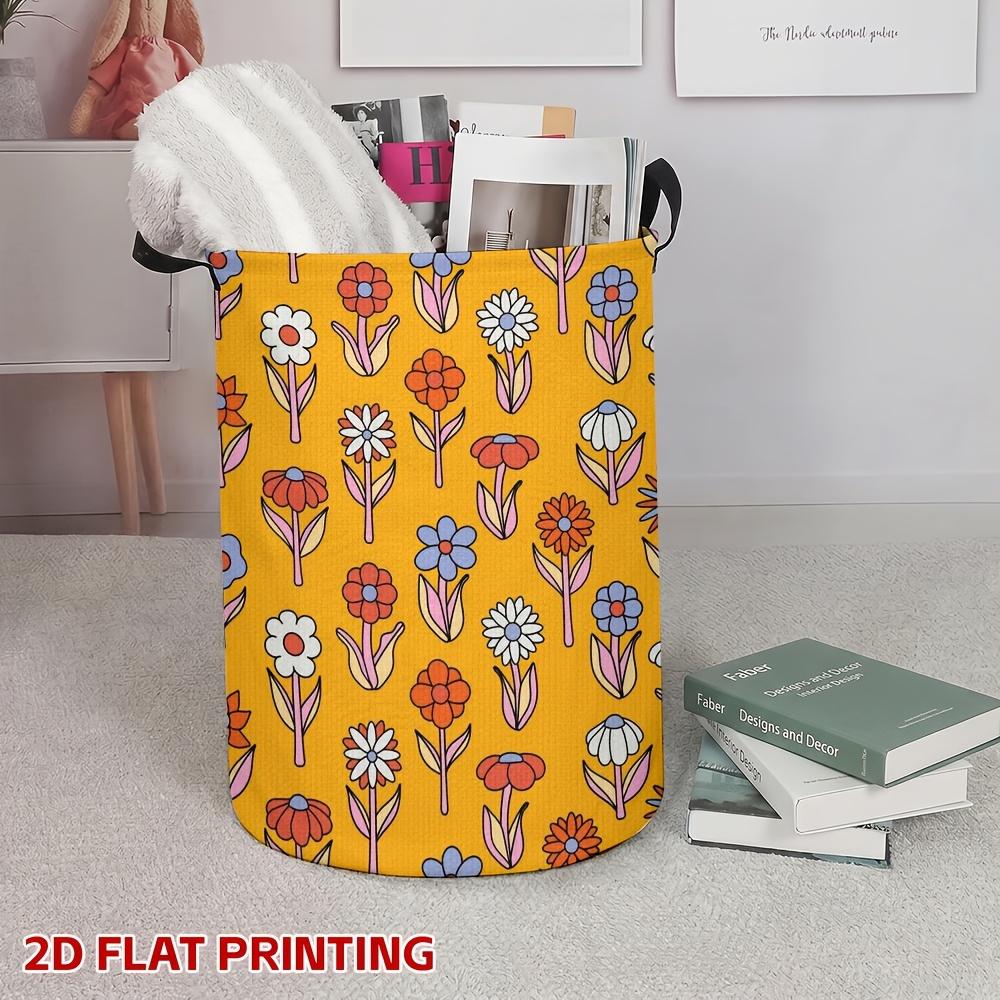 1pc Retro Round Laundry Basket with Colorful Floral Graffiti - Suitable for Home,, Dorm Storage - Sturdy Hamper with Sturdy Handle for Clothes, Towels