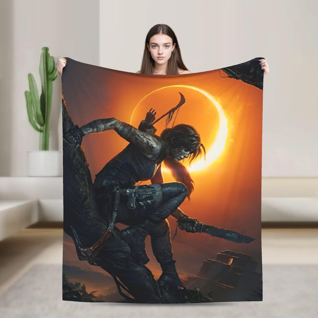 Tomb-Raider Lara Croft Fashion Blanket Survival Video Game Flannel Vintage Breathable Throw Fashion Blanket for Bedding Lounge Winter Travel