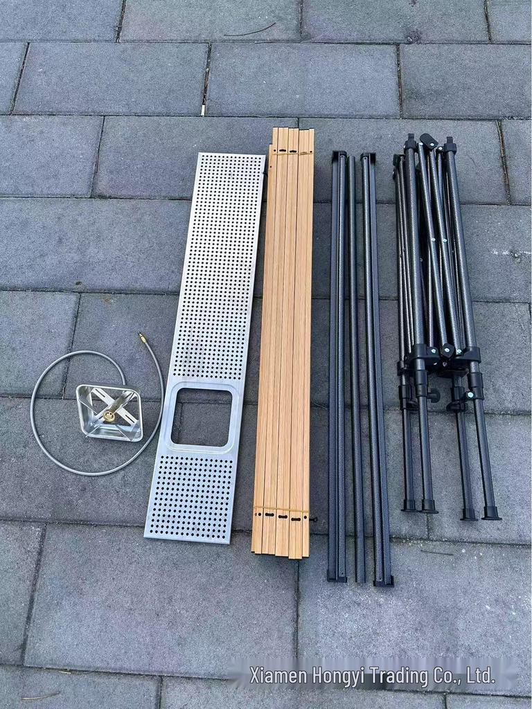 Складной алюминиевый стол Hongyi с бамбуковым узором – для улицы, с регулируемой высотой, для чая, барбекю, карточных игр, маджонга, обеда.