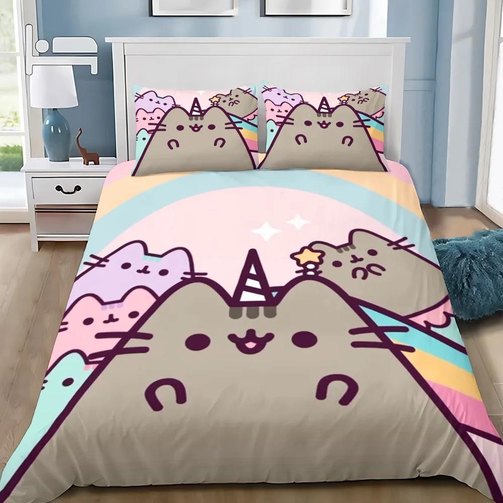 Exquisite cute Print Duvet Cover Set Bedding Set P-Pus-heens Cat Single Double King Size For Kids Boy Girl Bedroom Decor 3pcs