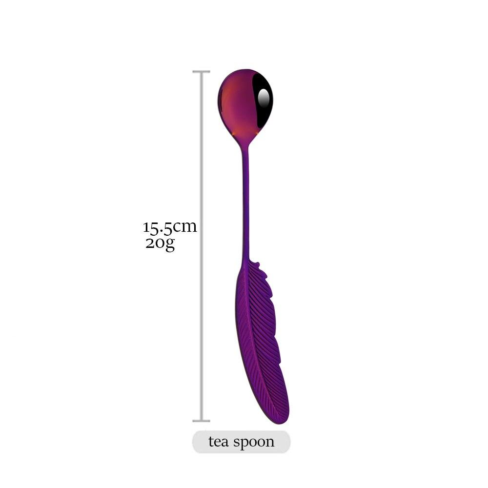 Креативная ложка, рождественский подарок, красочная ложка из нержавеющей стали 304 с узором из перьев, ложка для чая, кофе, кухонные аксессуары, посуда