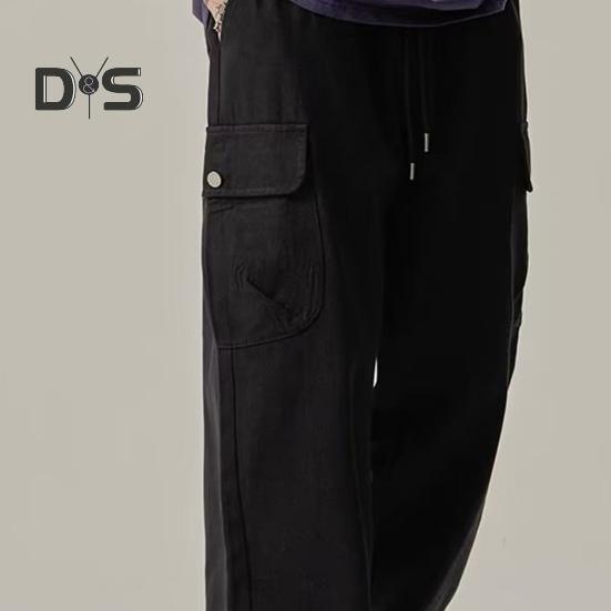 Мужские брюки-карго с несколькими карманами в американском стиле, прямые, широкие, свободные, с завязками на резинке, на талии, для повседневных путешествий