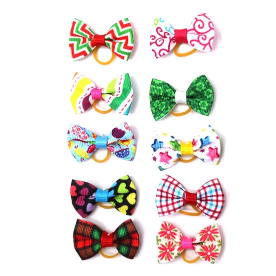 10Pcs Pet Hair Bows Multi-color Dress-up Soft Fashion Pet Puppy Bowknot Hair Band for Holiday