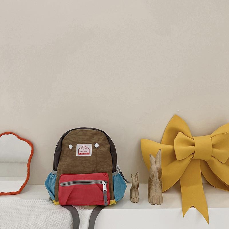 Canvas Blocked Color Backpack With Nylon Simple For Children Backpack Spine
