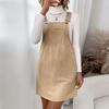 Simple Solid Color New Pocket Strap Corduroy Dress American Casual Sleeveless Strap Dress