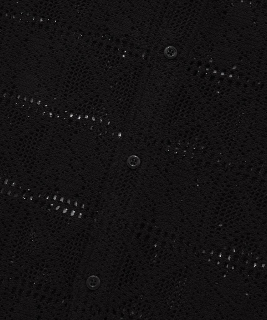 COVERNAT Crochet Open Collar Half Shirt Black