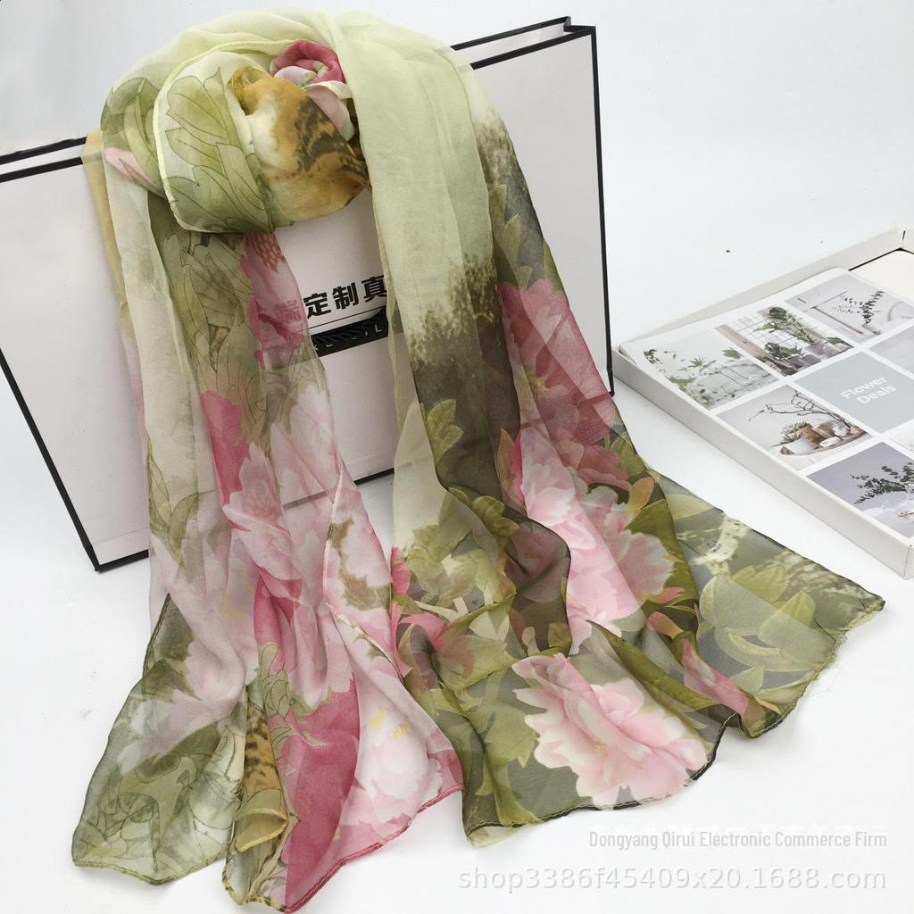 Elegant Ultra-Thin Peony Georgette Scarf for Ladies