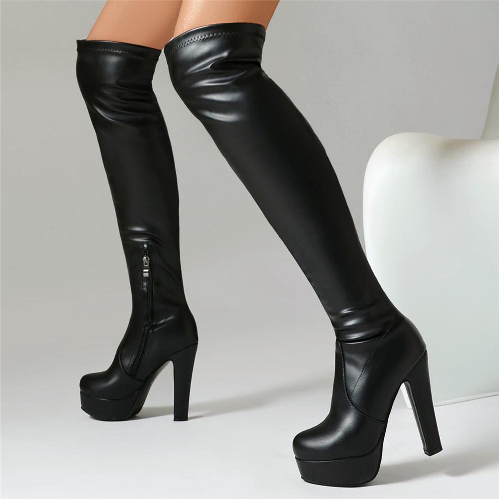 Мода Мода Женские ботфорты выше колена Зимние ботфорты до колена Женские ботфорты на платформе Высокие каблуки Длинные сапоги Женская обувь Большой размер 45 46