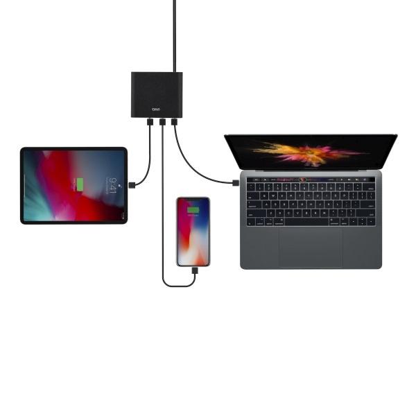 Ładowarka sieciowa 90W UNIQ Quick Charge 3.0 2xUSB + 2xUSB-C Czarna
