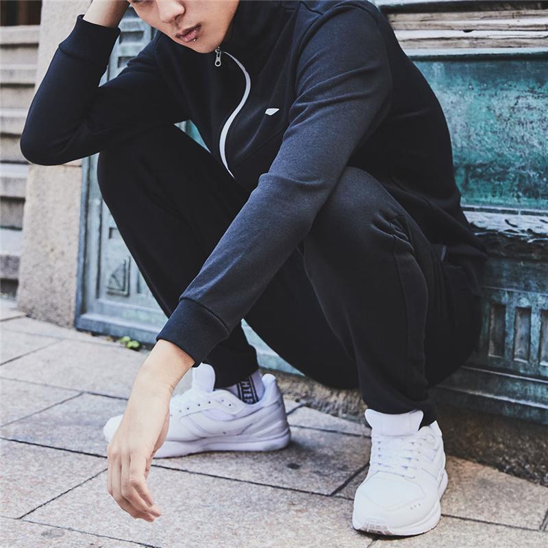 Li Ning Logo Print Solid Color Training Sports Straight Leg Suit Men suits Black AWEQ017-2