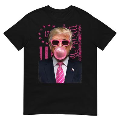 Смешная футболка с Трампом, розовой жвачкой и флагом США