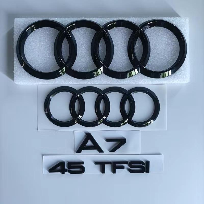 q2 A7 2012-2018 4Ring logo ABS Black Car Hood Front Bonnet Grill Rear Trunk Emblem Badge Sticker A7 mark Qauttro 55TFSI Emblem