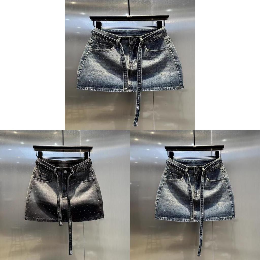 Vintage Denim Pencil Skirt With Flashing Design And Stretch For Summer Chic Women