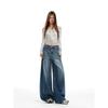 High-Waisted, Casual, Retro Blue Wide-Leg Pants for Women, Autumn Straight-Leg, Loose-Fitting, Hip-Covering, Loose-Fitting, Floor-Length Jeans
