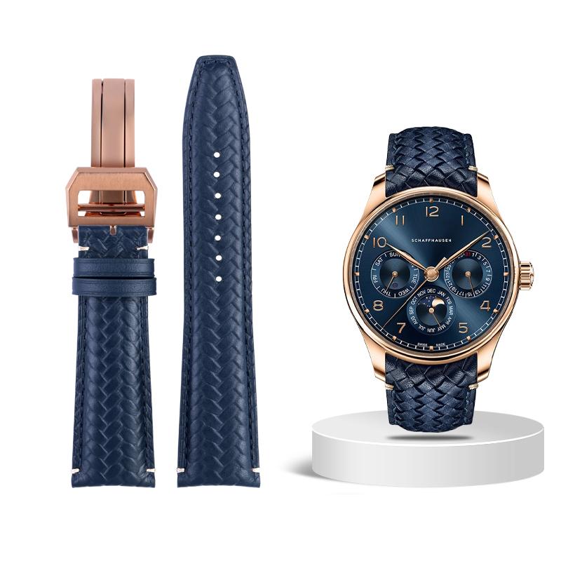 Высококачественный плетеный ремешок для часов из коровьей кожи для IWC IW344205 IW371614 IW500713 PORTUGIESER Portofino Синий мягкий кожаный ремешок для часов 22 мм